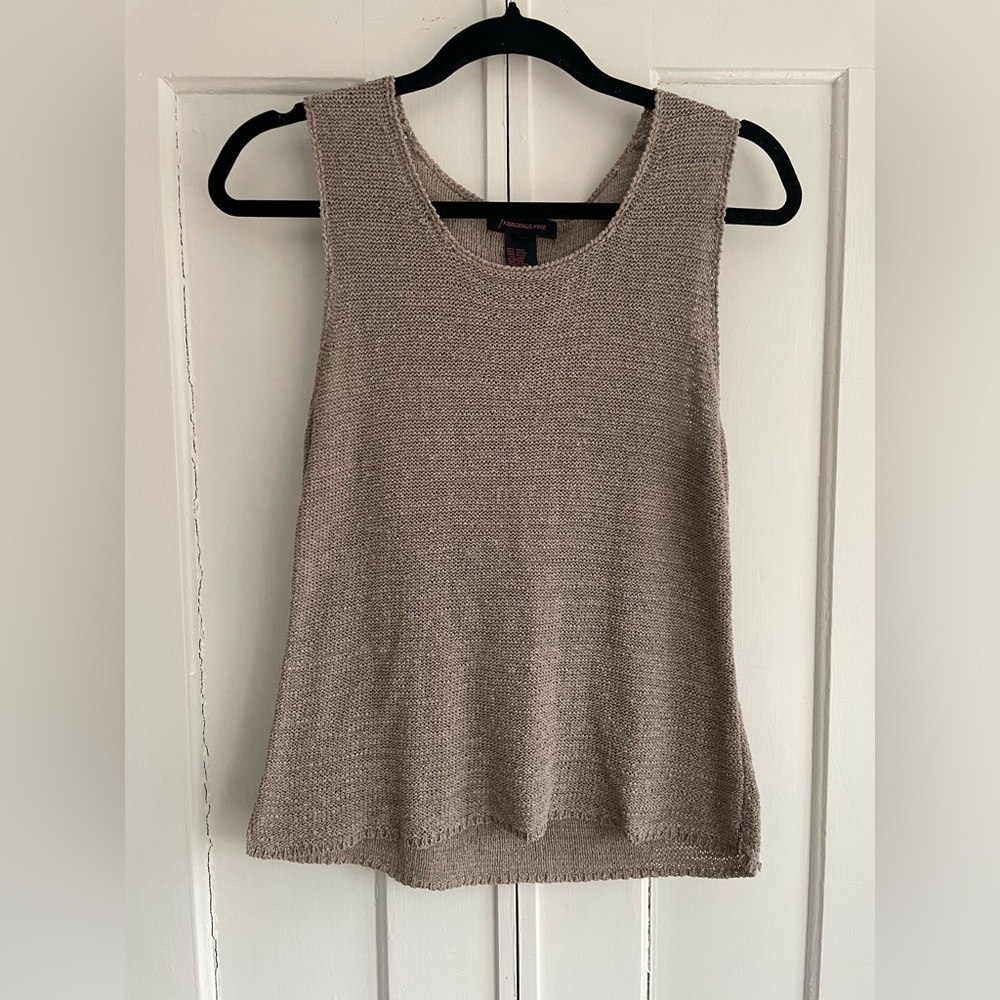 Francesca Rose Women's Minimalist Sleeveless Knit Brown Top Ramie & Cotton Small